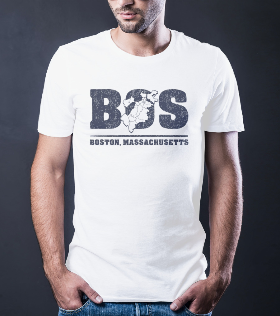 BOS Boston Massachusetts Neighborhoods Map T-Shirt