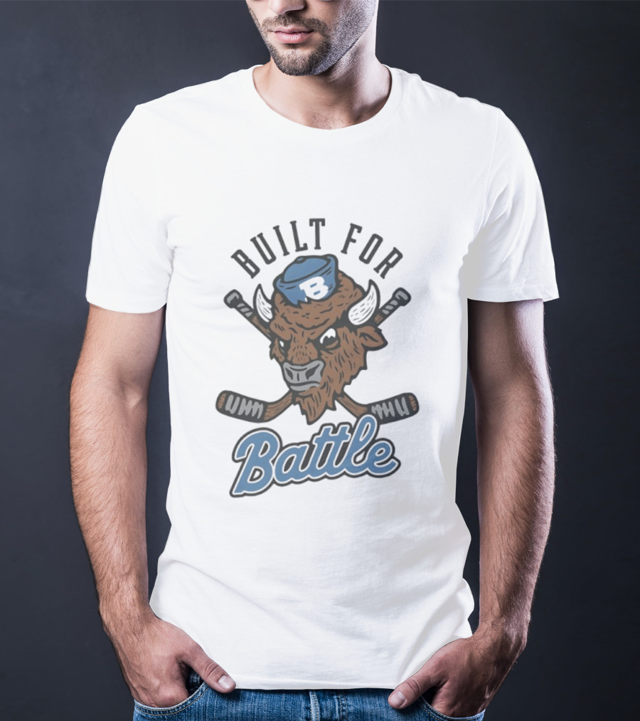 Buffalo Sabres Built For Battle Hockey Bison Crossed Sticks T-Shirt