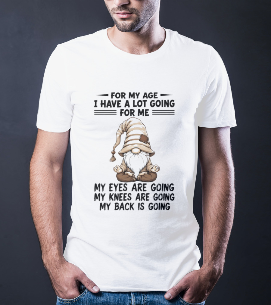 For My Age I Have A Lot Going For Me My Eyes Are Going My Knees Are Going My Back Is Going Gnome T-Shirt