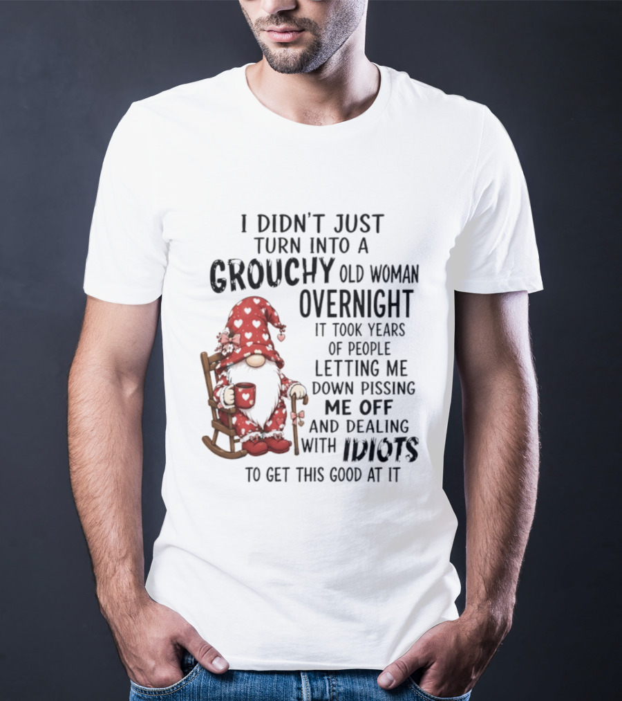 I Didn't Just Turn Into A Grouchy Old Woman Overnight Gnome Humor It Took Years Of People Letting Me Down Pissing Me Off And Dealing With Idiots T-Shirt