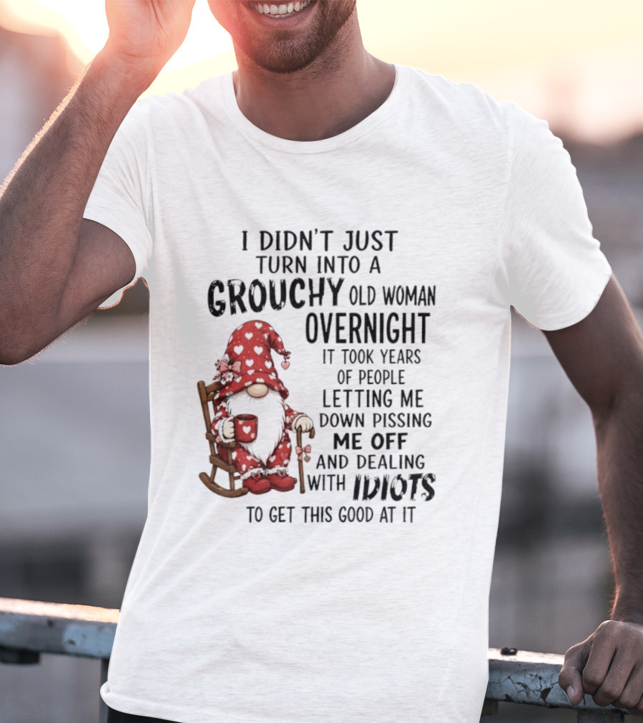 I Didn't Just Turn Into A Grouchy Old Woman Overnight Gnome Humor It Took Years Of People Letting Me Down Pissing Me Off And Dealing With Idiots T-Shirt