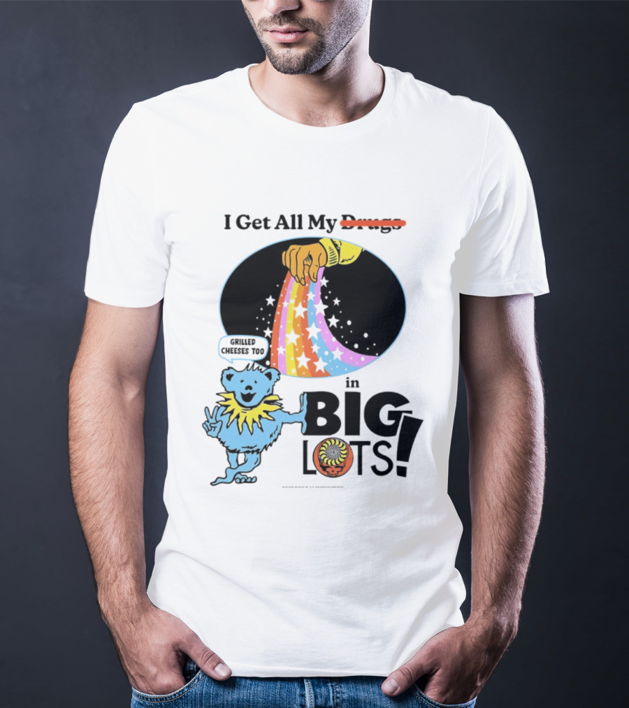 Big Lots Grilled Cheeses Too Grateful Dead Bear Rainbow Stars T-Shirt