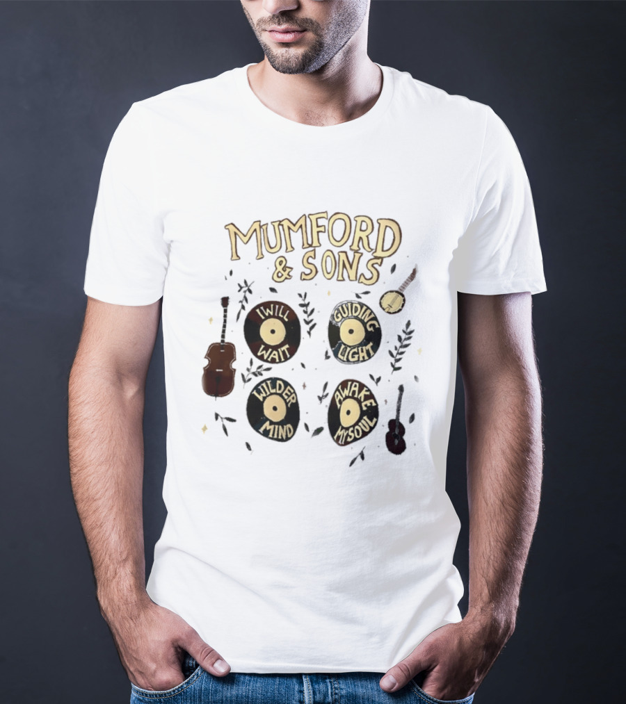 Mumford And Sons I Will Wait Guiding Light Wilder Mind Awake My Soul Vinyl Record Banjo Guitar T-Shirt