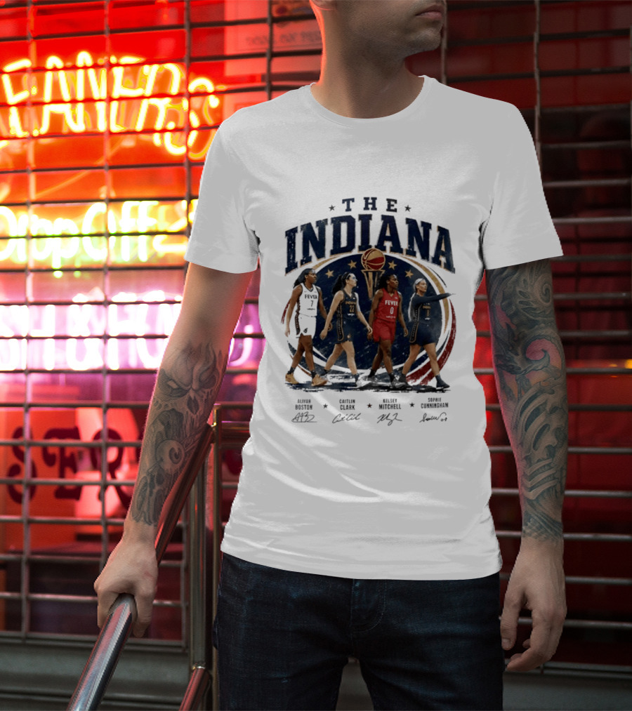 The Indiana Aliyah Boston Caitlin Clark Kelsey Mitchell Sophie Cunningham 2026 Signatures T-Shirt