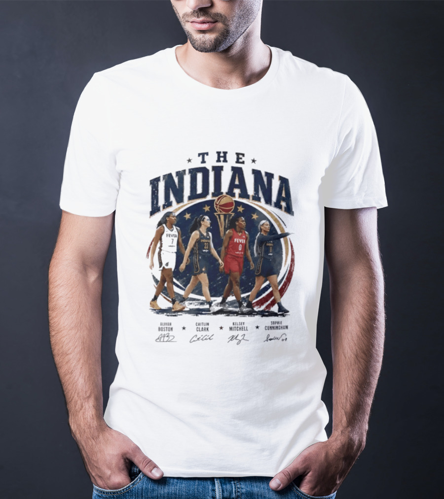 The Indiana Aliyah Boston Caitlin Clark Kelsey Mitchell Sophie Cunningham 2026 Signatures T-Shirt