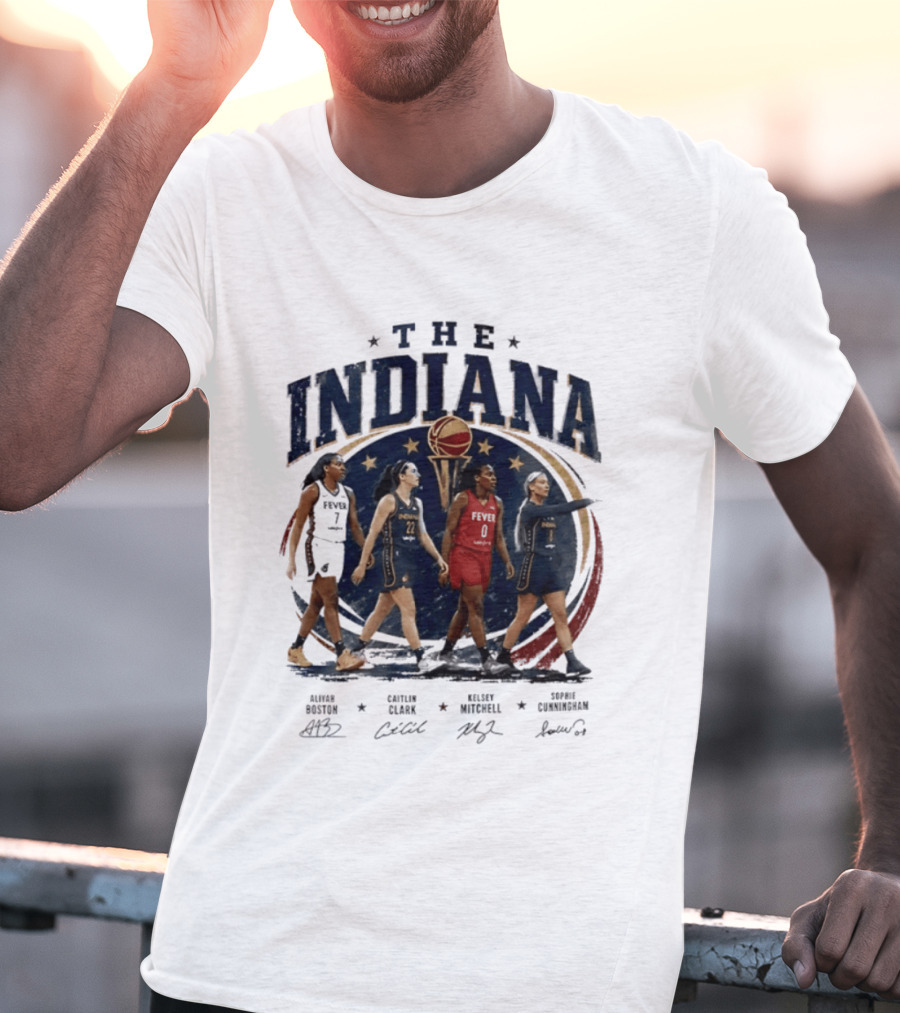 The Indiana Aliyah Boston Caitlin Clark Kelsey Mitchell Sophie Cunningham 2026 Signatures T-Shirt