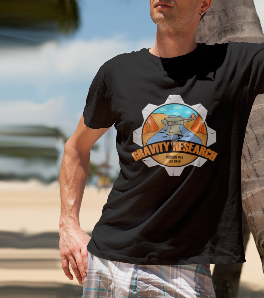 Acme Gravity Research Version 962 Est 1949 Cartoon Desert Road Scene T-Shirt