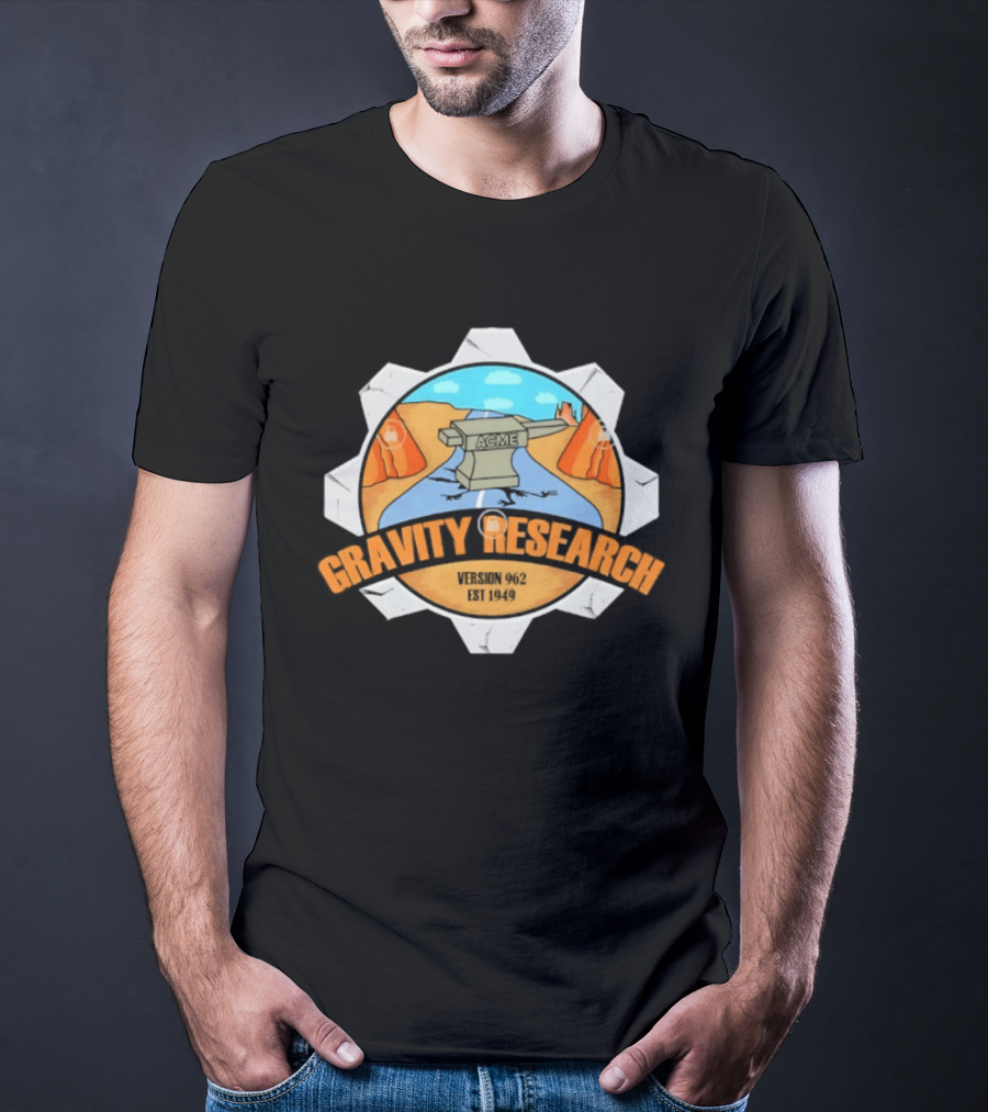 Acme Gravity Research Version 962 Est 1949 Cartoon Desert Road Scene T-Shirt