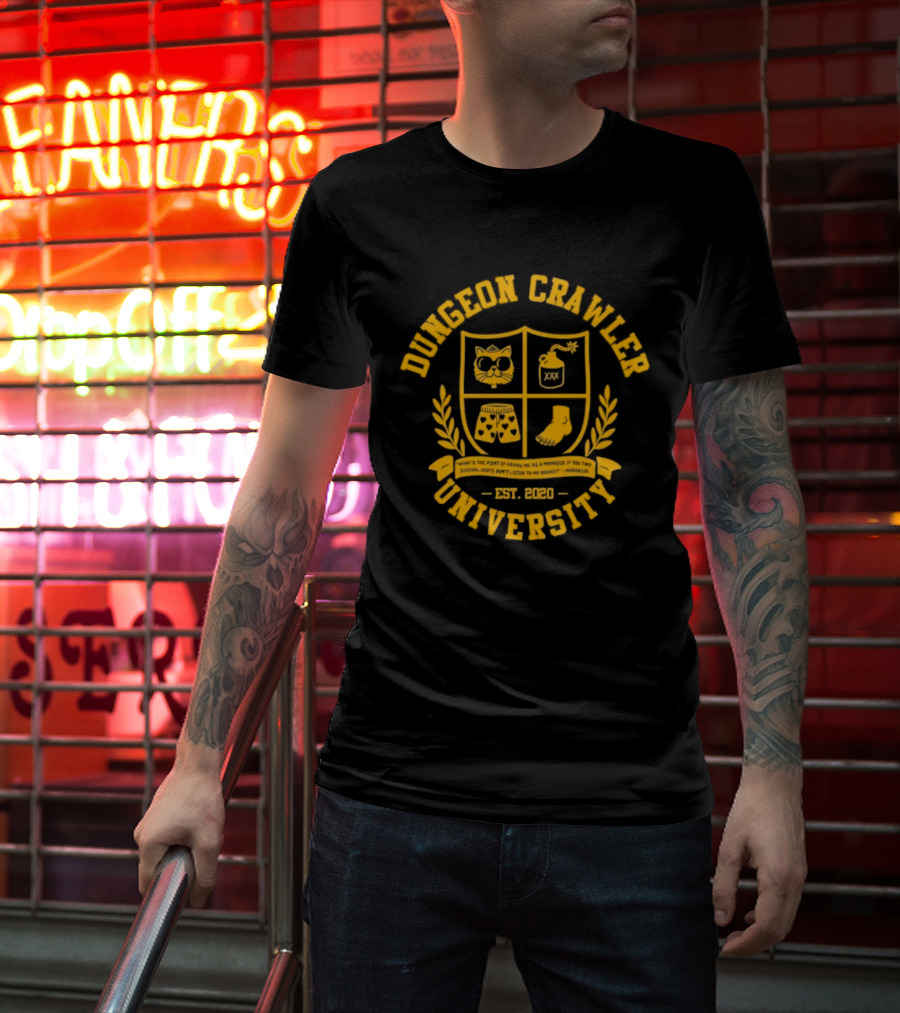Dungeon Crawler University Crest Emblem What Is The Point Of Having Me As A Manager Est 2020 T-Shirt