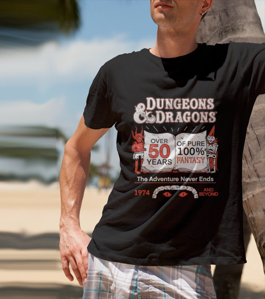 Dungeons And Dragons 50 Years Pure 100 Fantasy 1974 The Adventure Never Ends T-Shirt