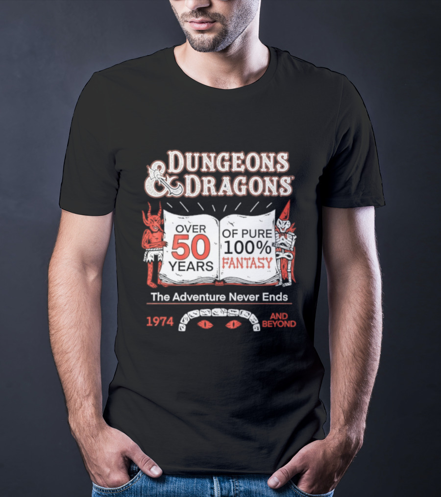 Dungeons And Dragons 50 Years Pure 100 Fantasy 1974 The Adventure Never Ends T-Shirt