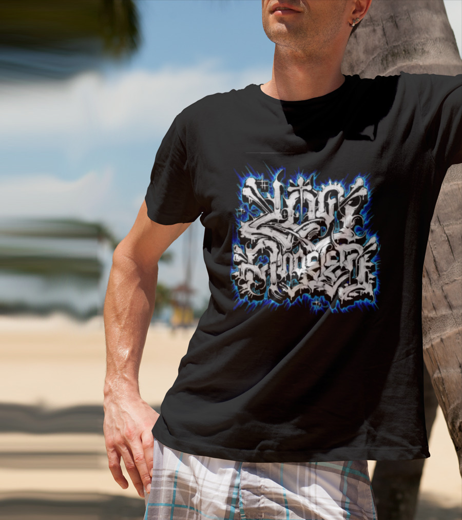 Gangster Streetwear Graffiti Urban White Blue Flame T-Shirt