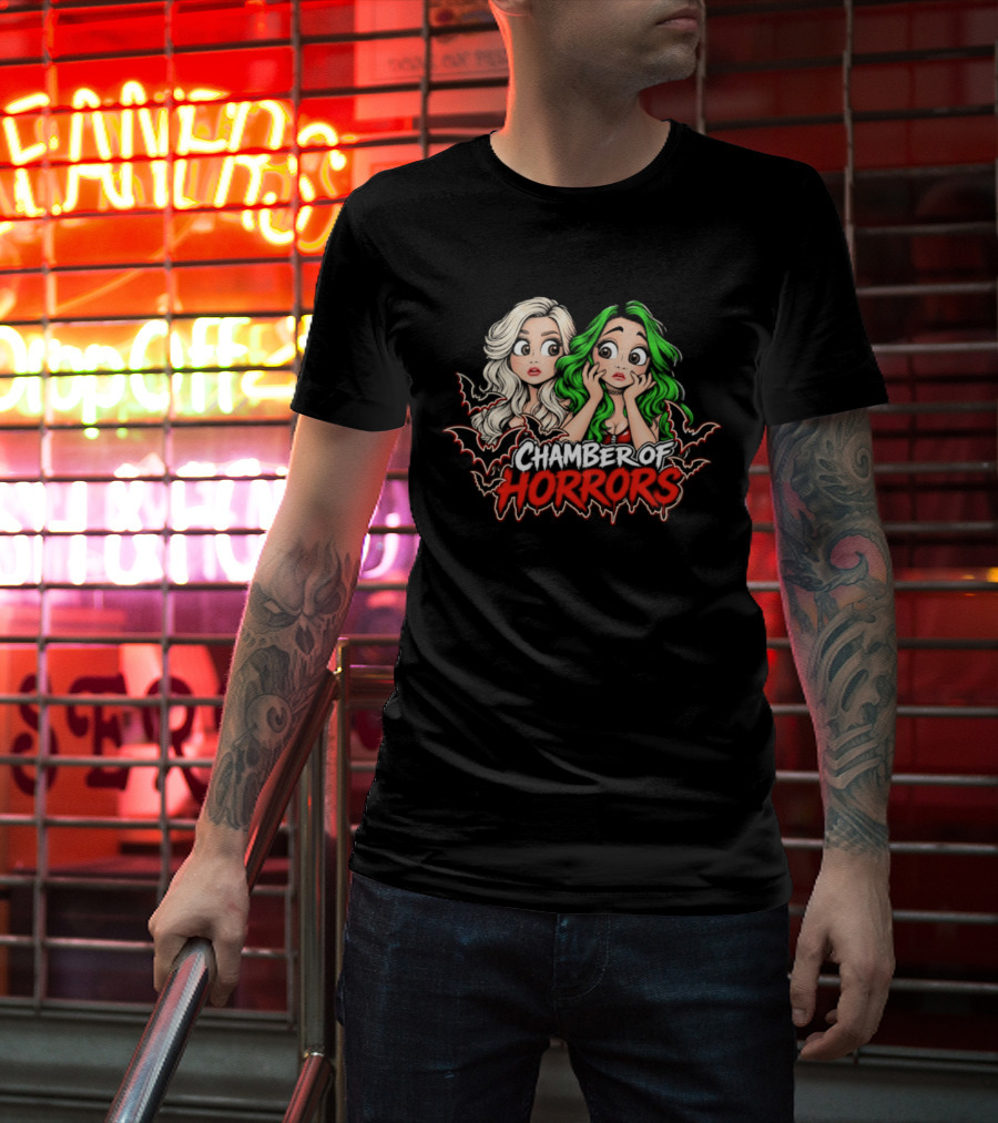 Scarlett And Shotzi Chamber Of Horrors Bats And Green Hair T-Shirt