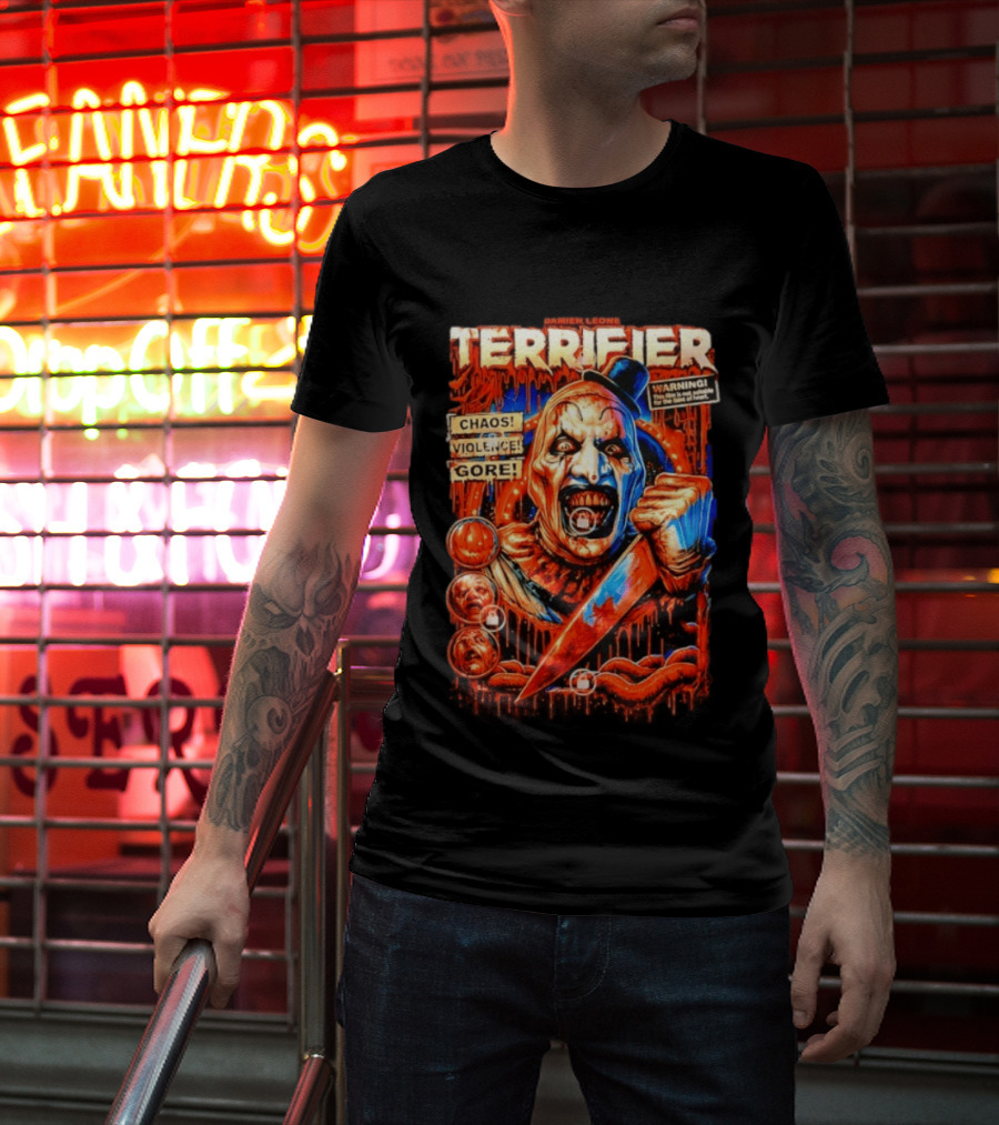 Damien Leone Terrifier Chaos Violence Gore Warning Clown T-Shirt