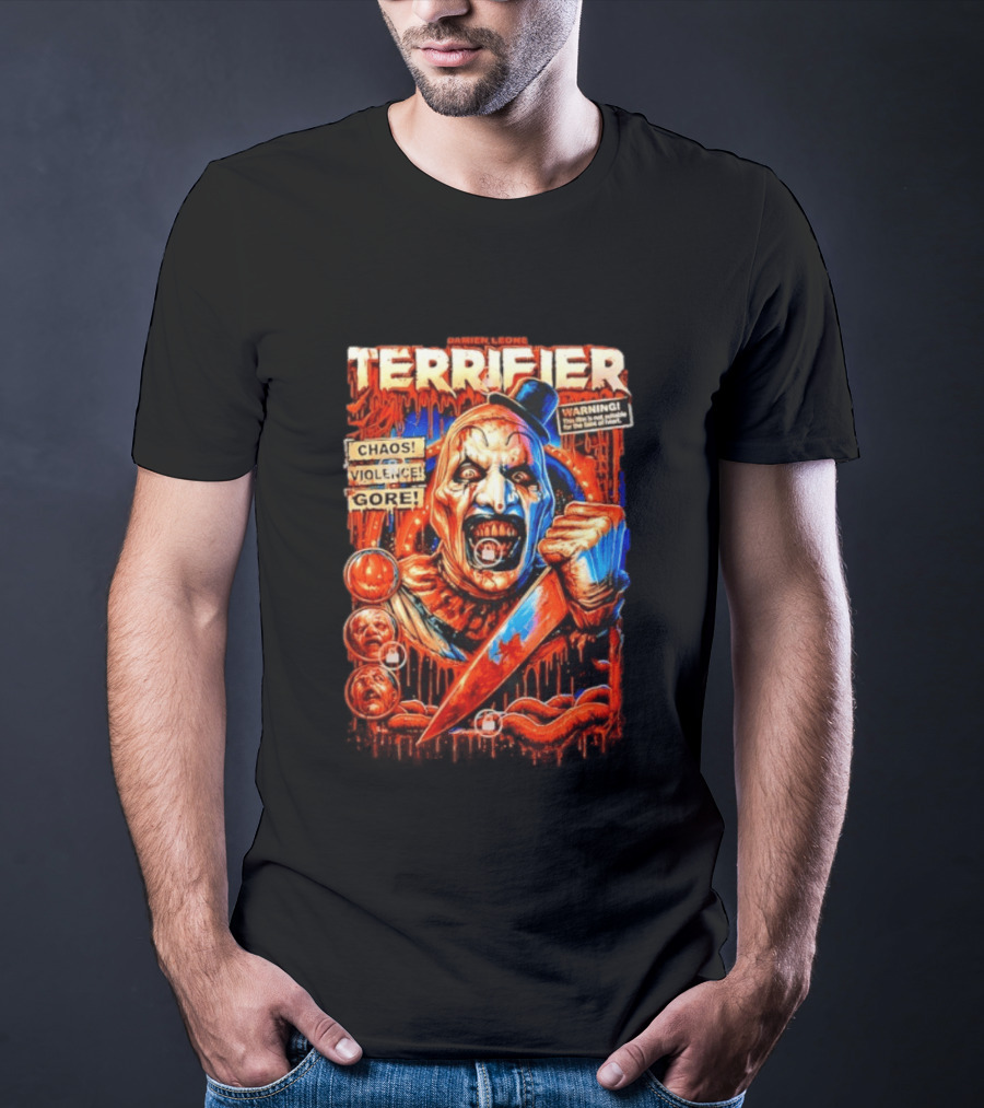 Damien Leone Terrifier Chaos Violence Gore Warning Clown T-Shirt