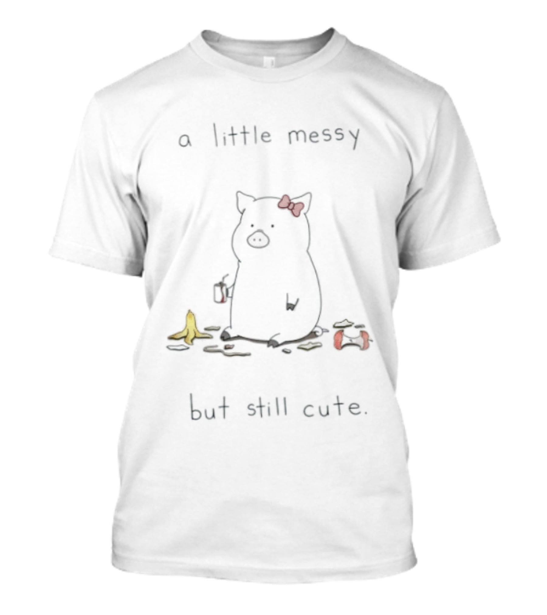 A Little Messy But Still Cute Pig Red Bow Banana Peels T-Shirt