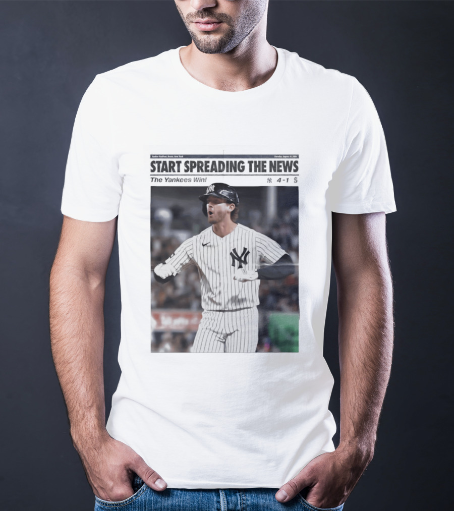 Anthony Volpe New York Yankees Start Spreading The News Pinstripe Jersey Celebration T-Shirt