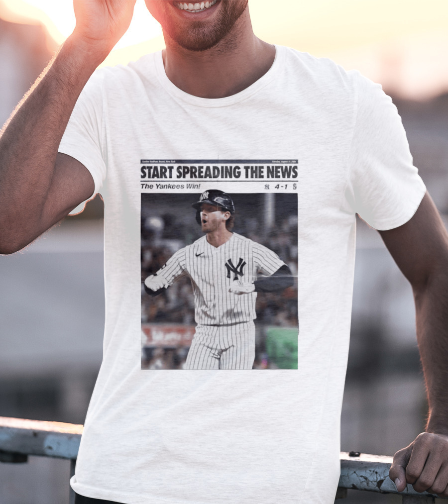Anthony Volpe New York Yankees Start Spreading The News Pinstripe Jersey Celebration T-Shirt