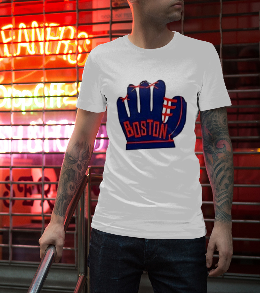 Boston Red Sox MLB Hat And Glove Baseball Club T-Shirt
