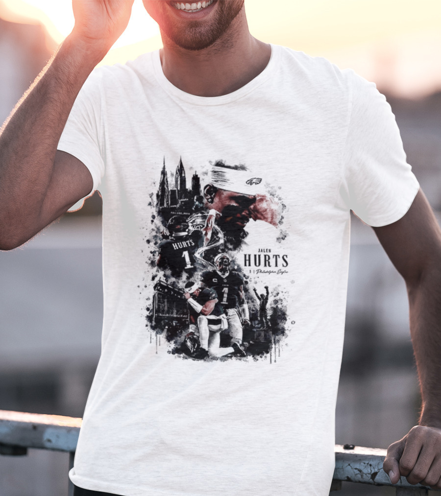 Jalen Hurts 1 Philadelphia Eagles 2026 Two Sided Football T-Shirt