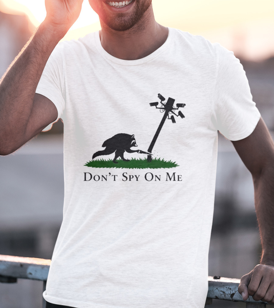 Jimothy Don't Spy On Me Raccoon Cutting Camera Pole T-Shirt