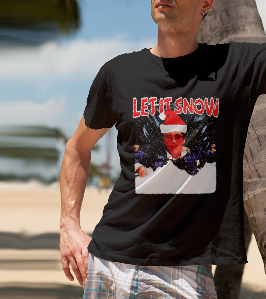 Let It Snow Al Pacino Scarface Tony Montana Snowflakes Santa Hat T-Shirt