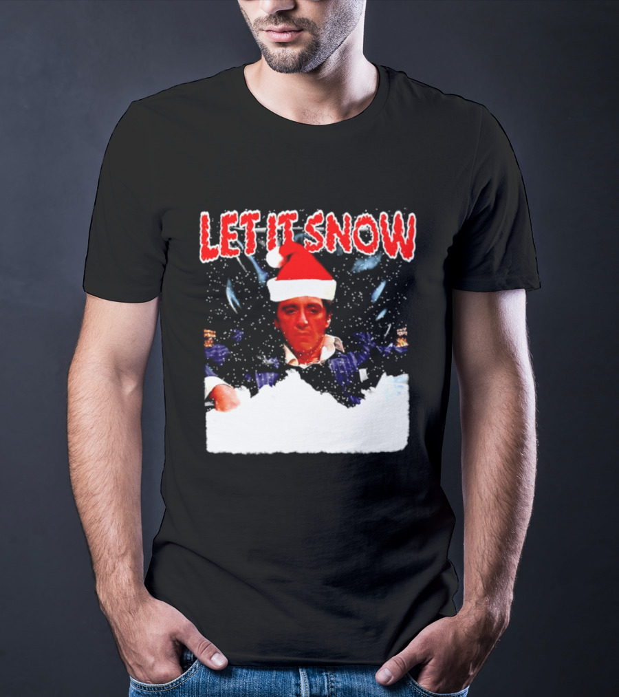 Let It Snow Al Pacino Scarface Tony Montana Snowflakes Santa Hat T-Shirt