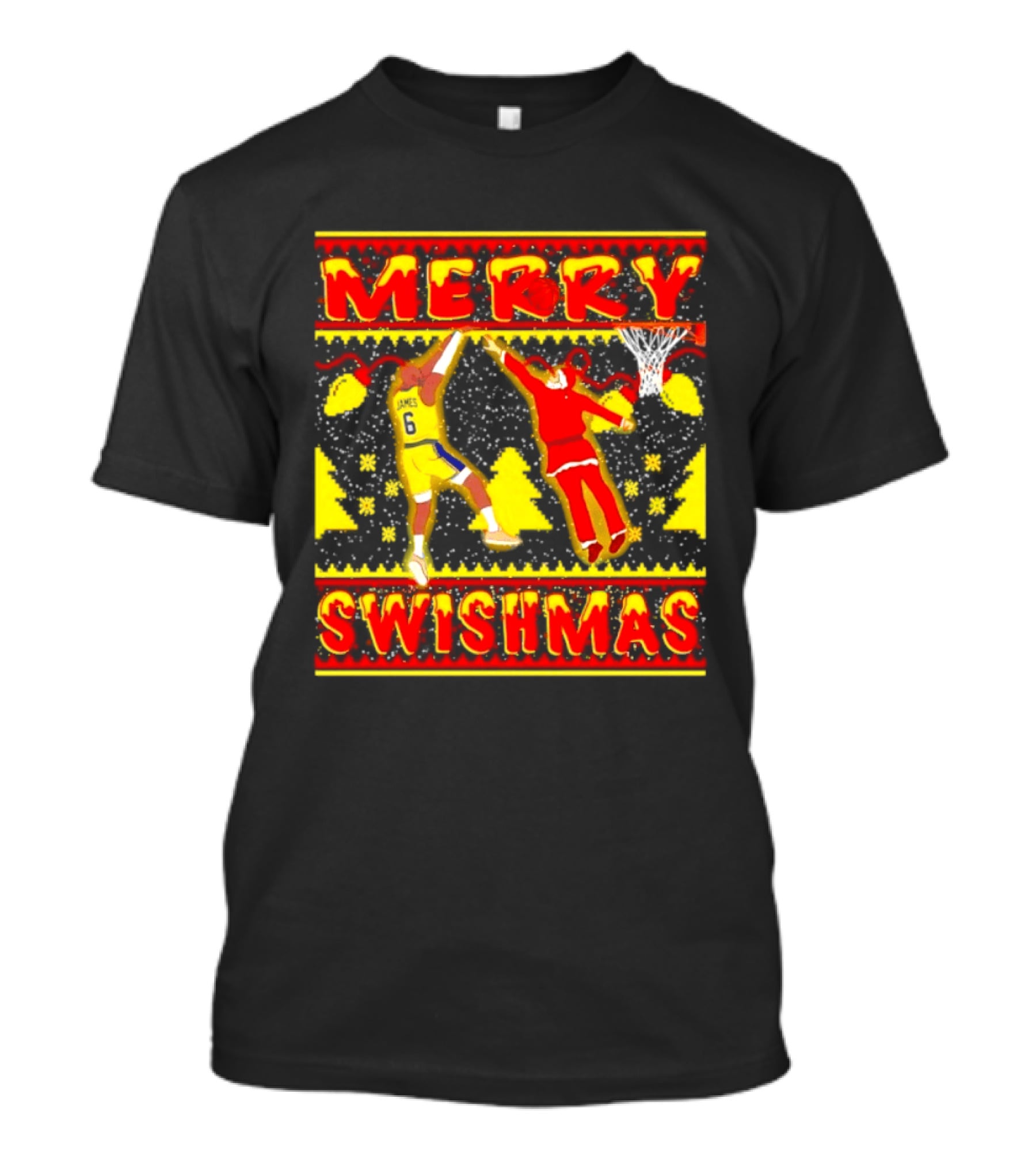 Merry Swishmas LeBron James Santa Dunk Basketball Holiday T-Shirt