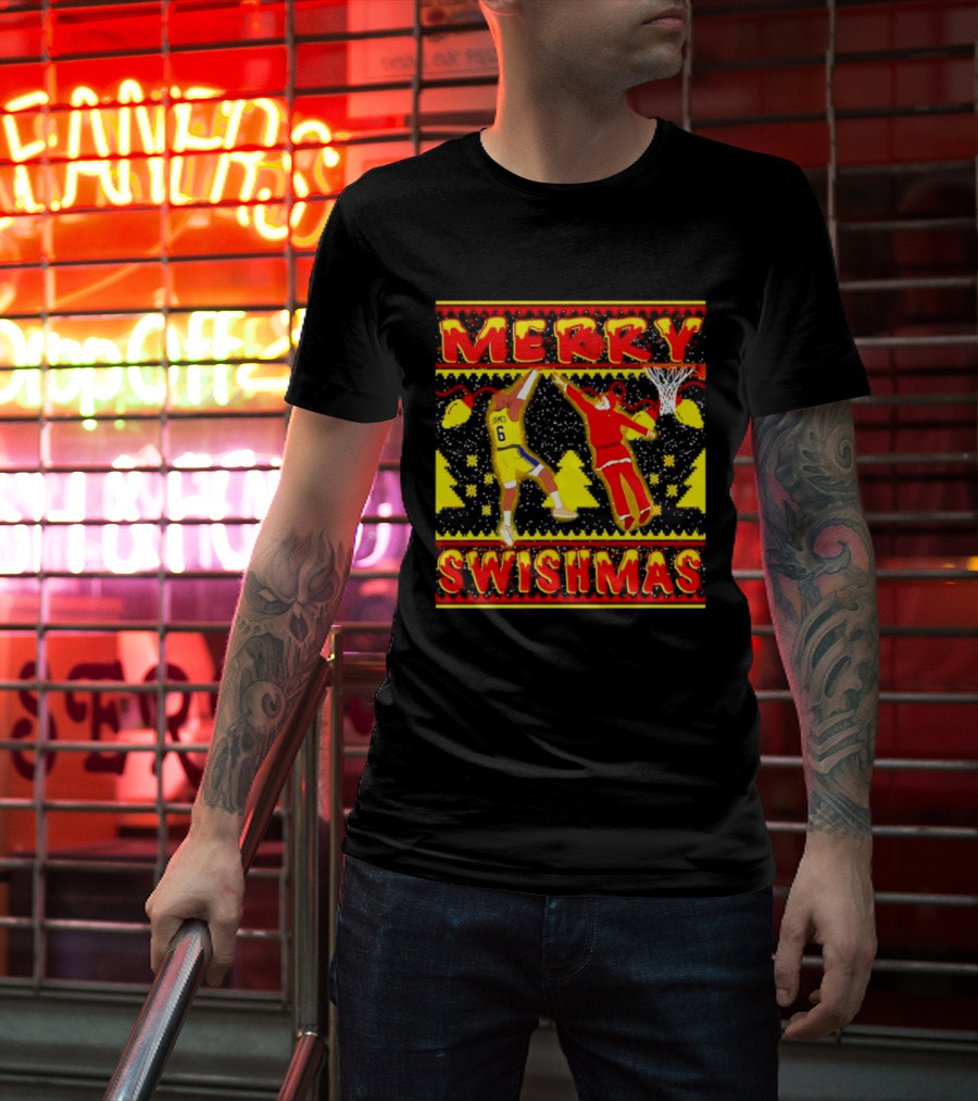 Merry Swishmas LeBron James Santa Dunk Basketball Holiday T-Shirt