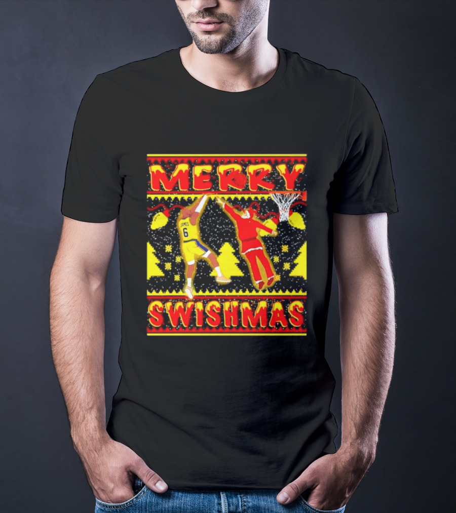 Merry Swishmas LeBron James Santa Dunk Basketball Holiday T-Shirt