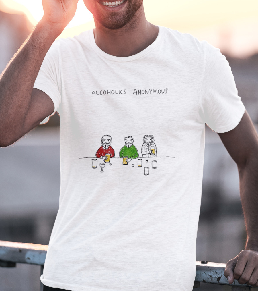 Alcoholics Anonymous Humor Three Characters With Drinks T-Shirt