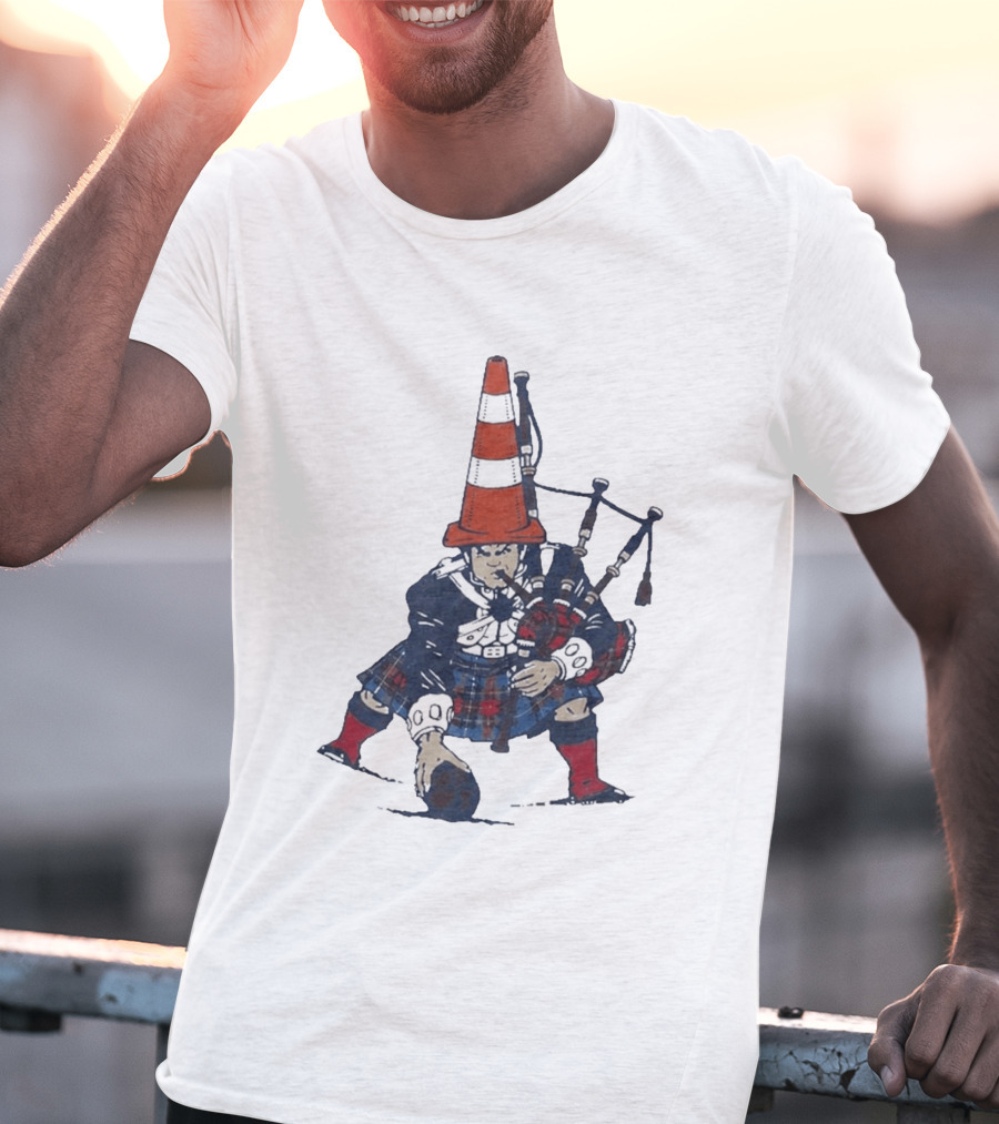 Bagpipes Player With Traffic Cone Hat Scottish Kilt Outfit T-Shirt