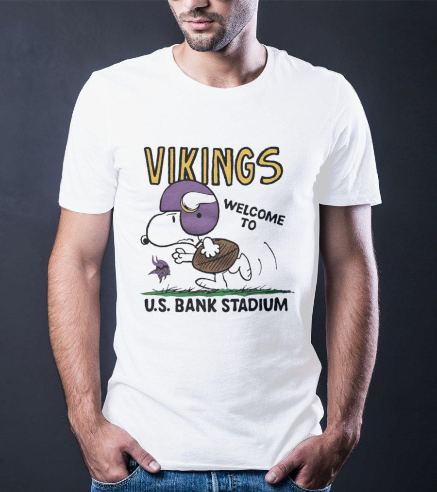 Minnesota Vikings Snoopy Welcome To U.S. Bank Stadium Peanuts Collaboration T-Shirt