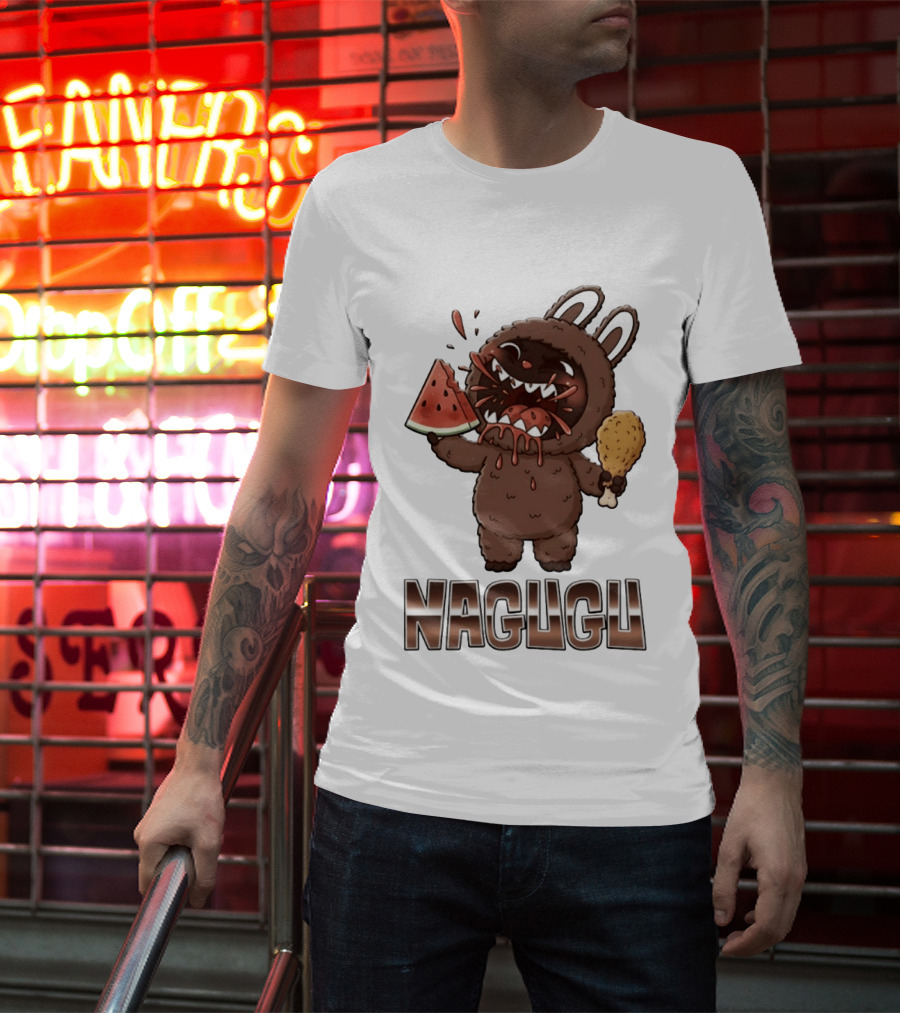 Nagugu Eating Watermelon And Chicken Cartoon T-Shirt