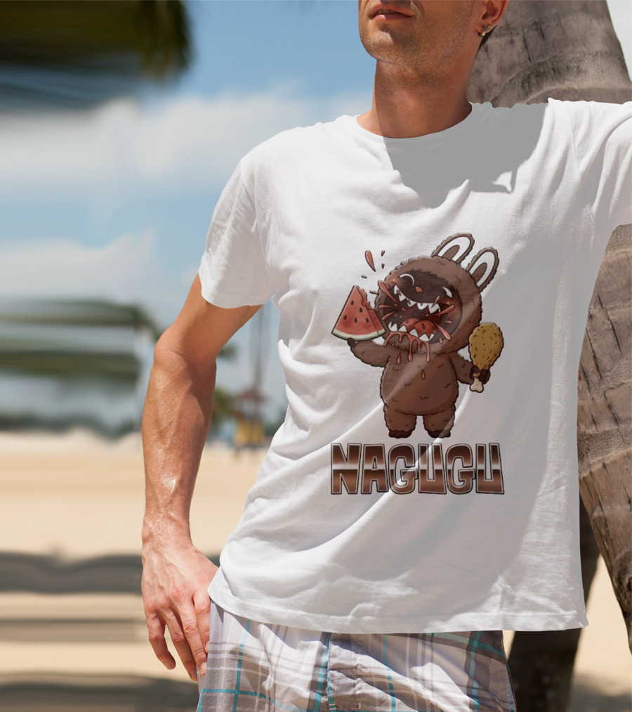 Nagugu Eating Watermelon And Chicken Cartoon T-Shirt