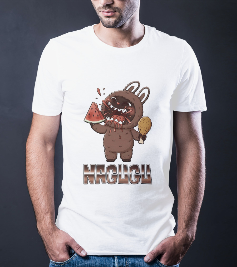 Nagugu Eating Watermelon And Chicken Cartoon T-Shirt