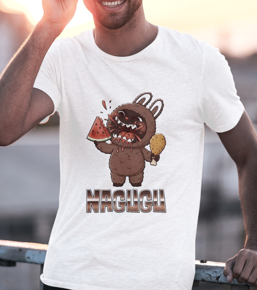 Nagugu Eating Watermelon And Chicken Cartoon T-Shirt