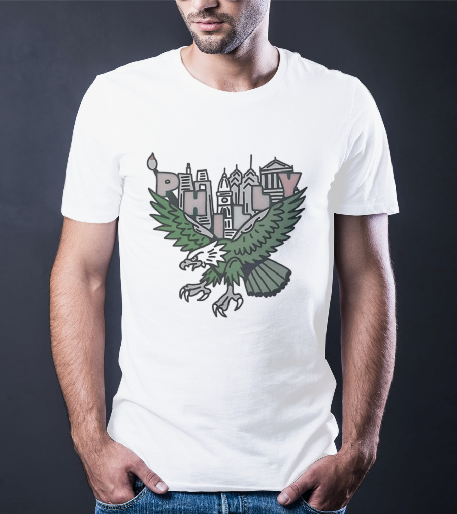 Philly Skyline Green Eagle Wings Cityscape T-Shirt