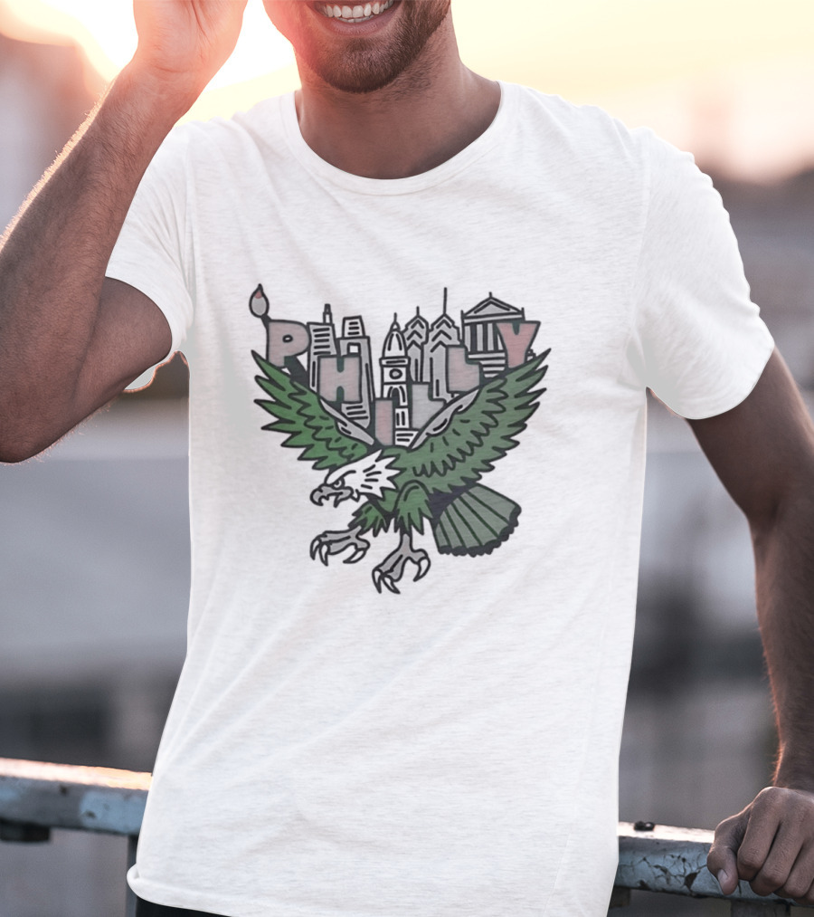 Philly Skyline Green Eagle Wings Cityscape T-Shirt