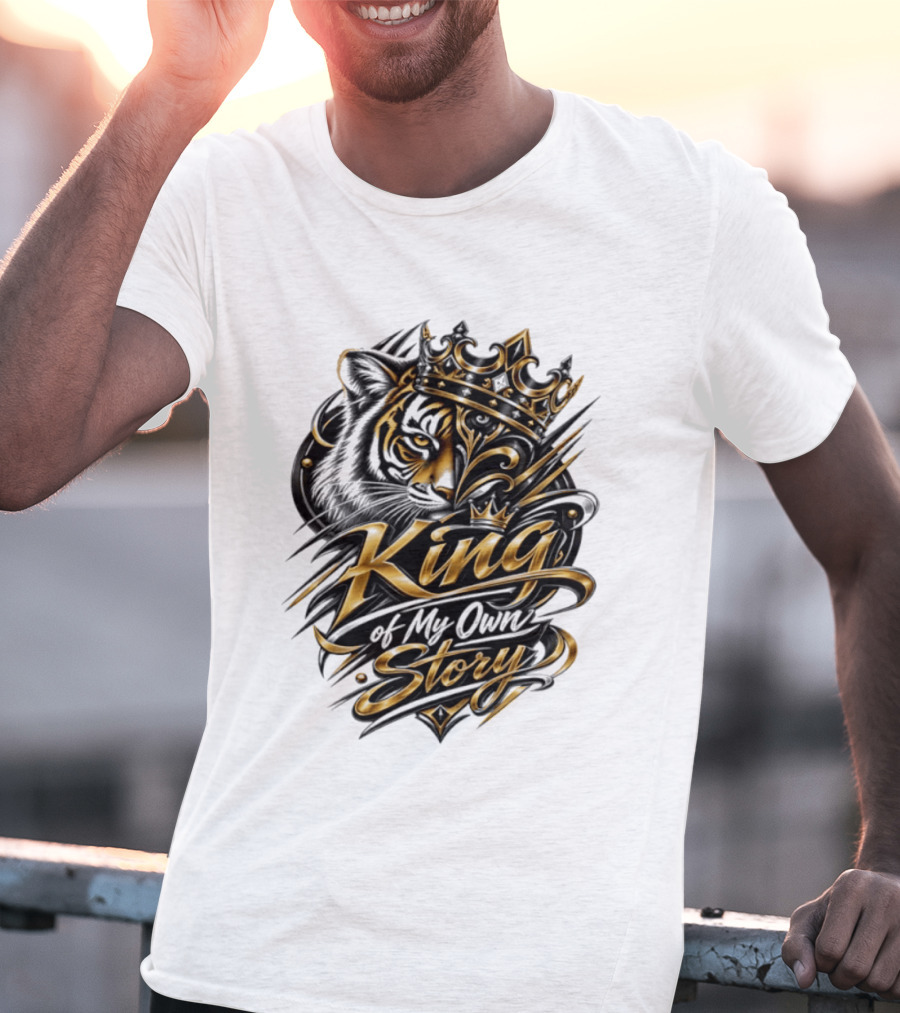King Of My Own Story Tiger Crown Motif T-Shirt