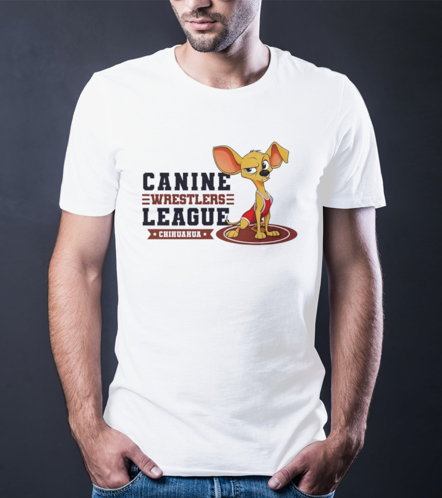 Canine Wrestlers League Chihuahua Wrestler Cartoon T-Shirt