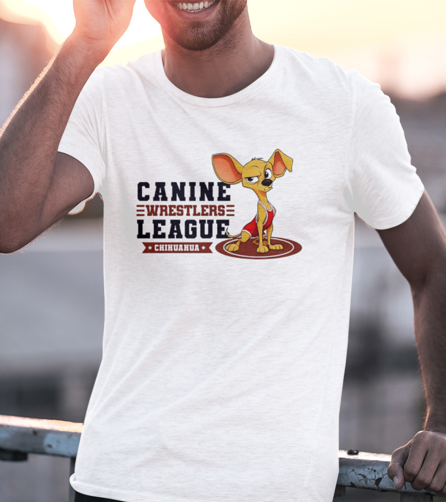 Canine Wrestlers League Chihuahua Wrestler Cartoon T-Shirt