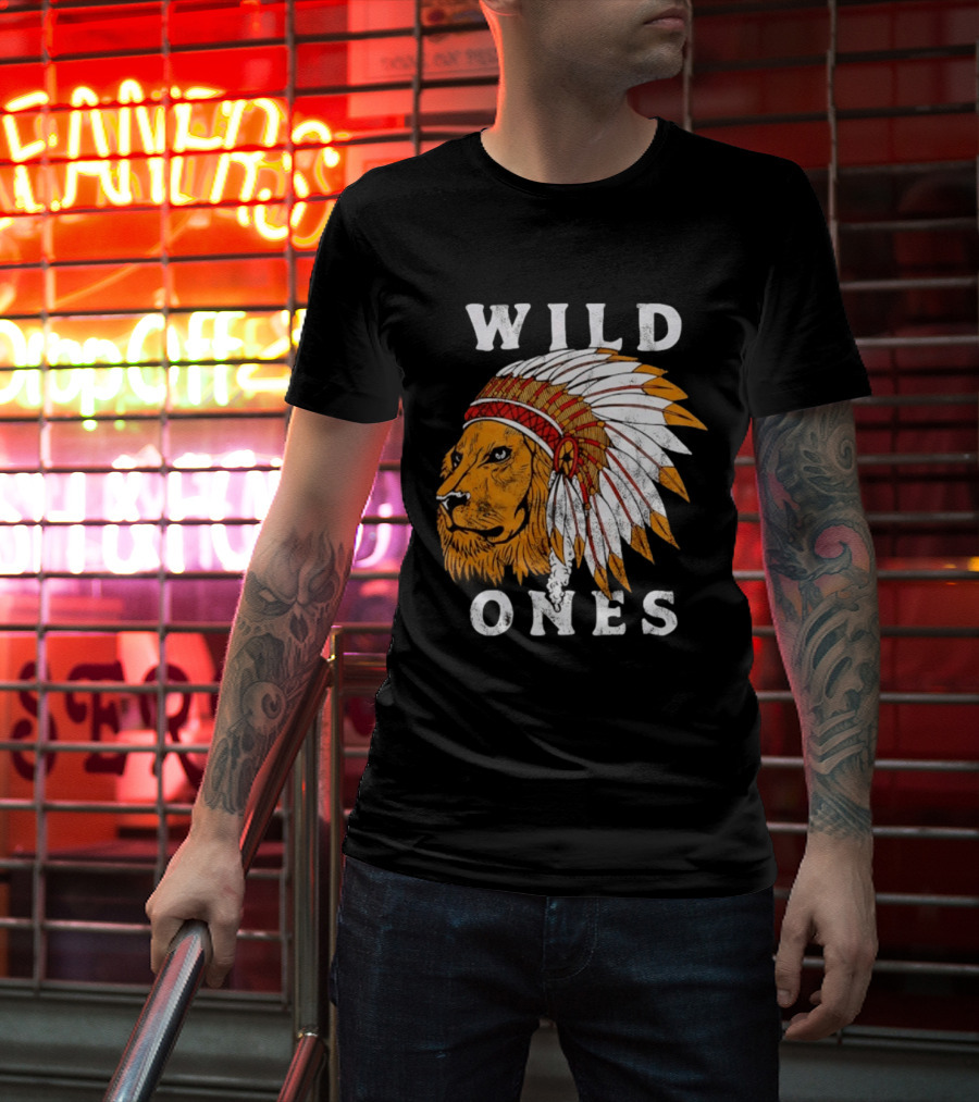 Wild Ones Lion Native American Headdress T-Shirt