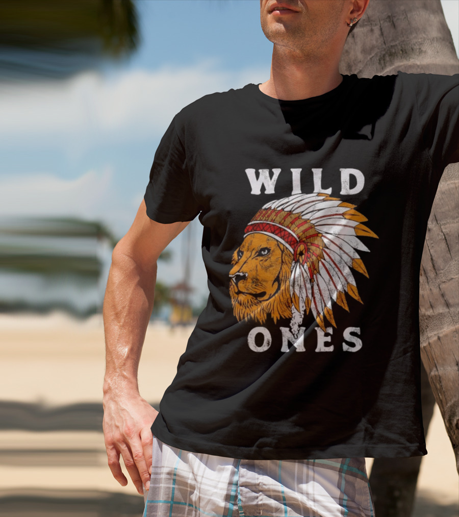 Wild Ones Lion Native American Headdress T-Shirt