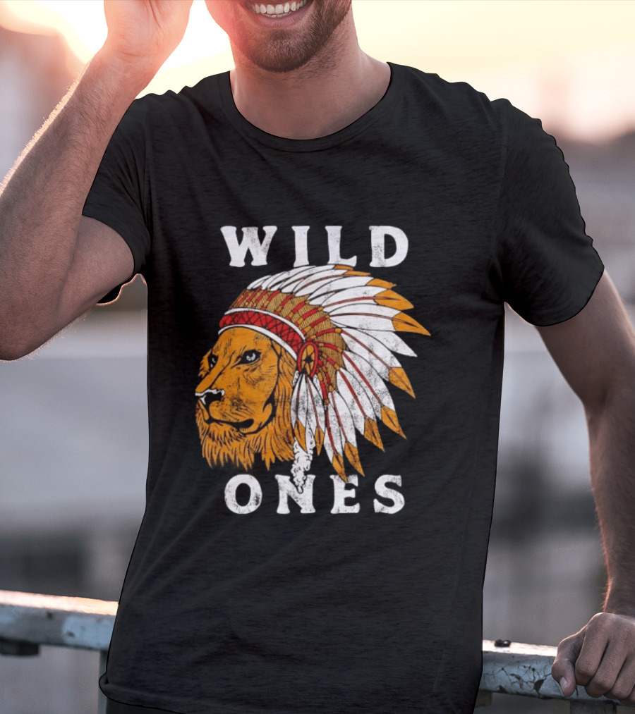 Wild Ones Lion Native American Headdress T-Shirt