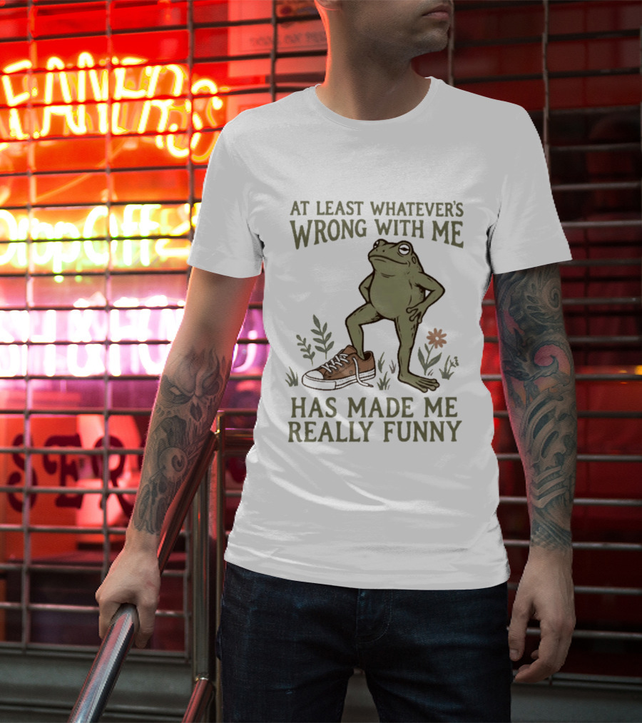 At Least Whatever's Wrong With Me Has Made Me Really Funny Frog With Sneaker And Flowers T-Shirt