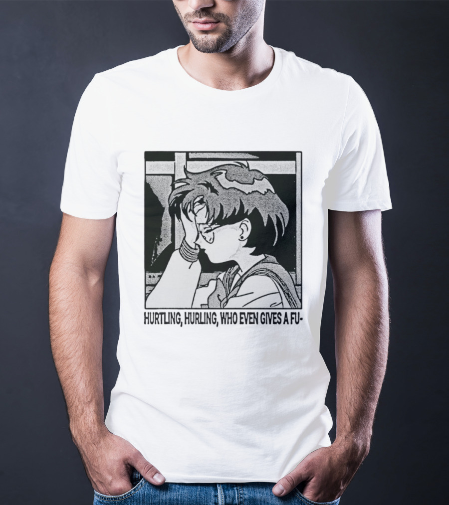 Hurtling Hurling Who Even Gives A Fu 90s Anime Style Frustrated Cartoon T-Shirt