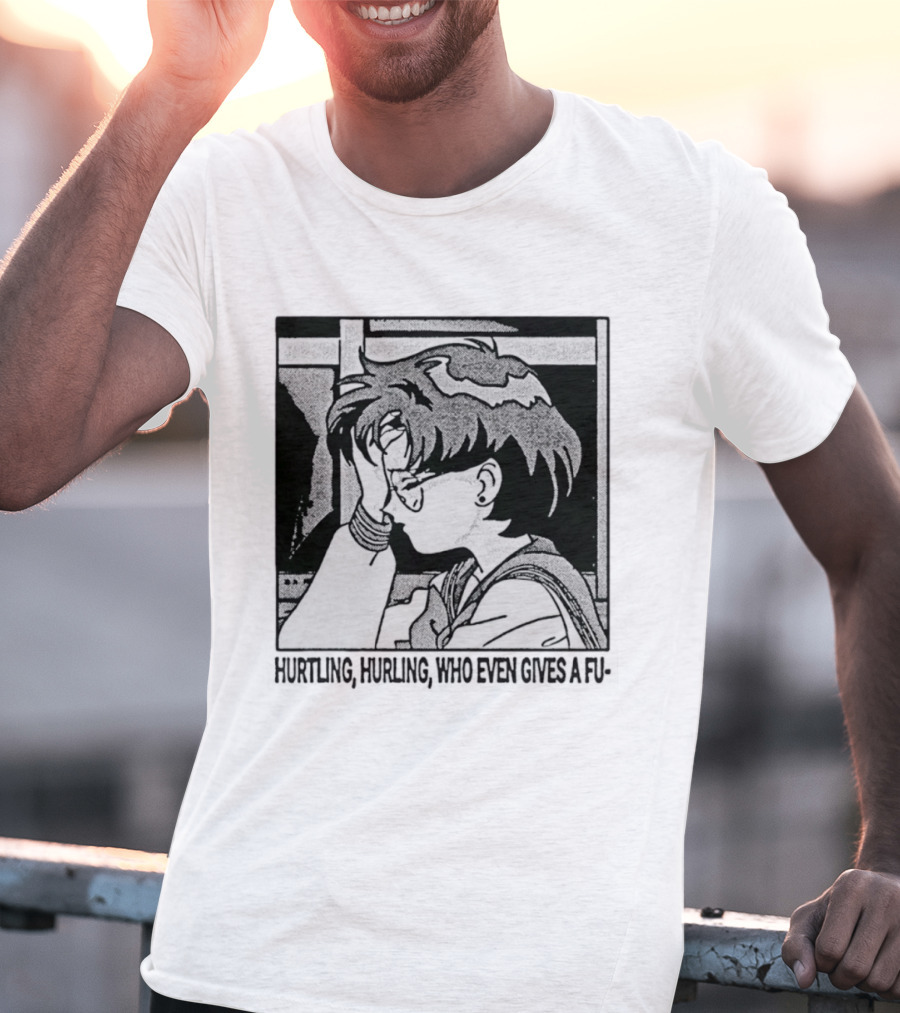Hurtling Hurling Who Even Gives A Fu 90s Anime Style Frustrated Cartoon T-Shirt