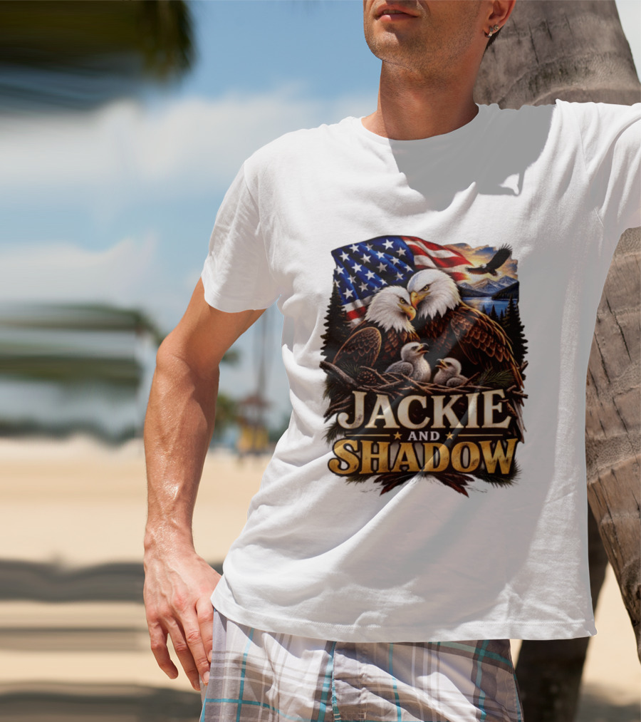 Jackie And Shadow Bald Eagles With American Flag T-Shirt