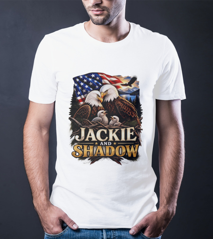 Jackie And Shadow Bald Eagles With American Flag T-Shirt